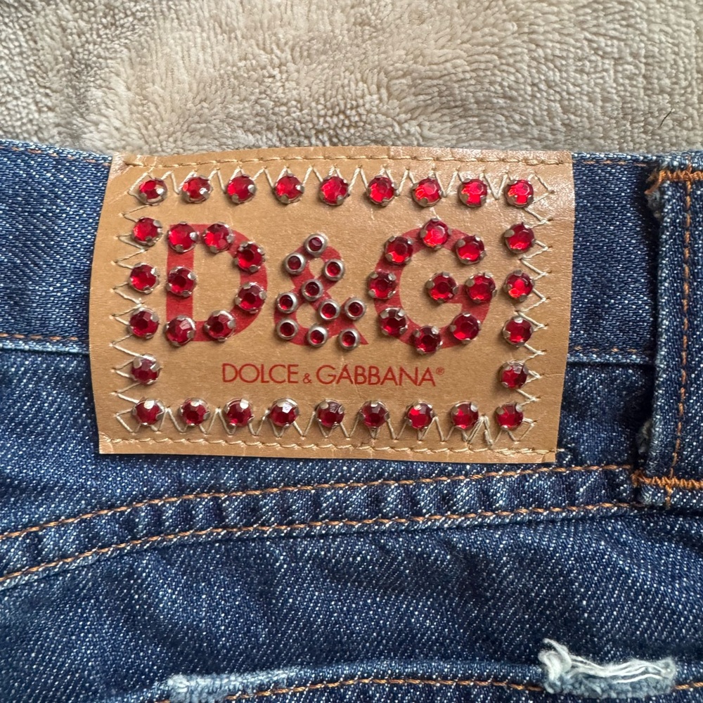 Vintage Dolce & Gabbana Women's Denim Midi Skirt bedazzled logo